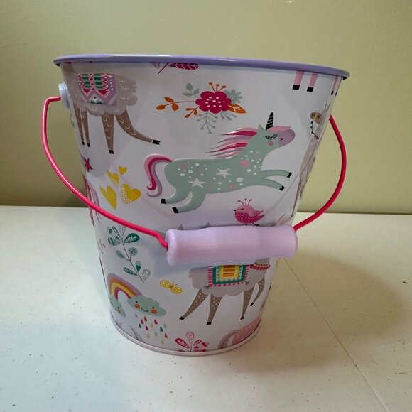 Unicorn and Llama-Themed Kids Tin Bucket With Handle Easter Basket Spring Decor - Picture 3 of 9